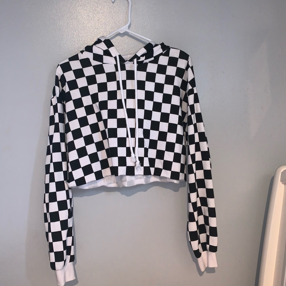 Checkered print cropped hoodie